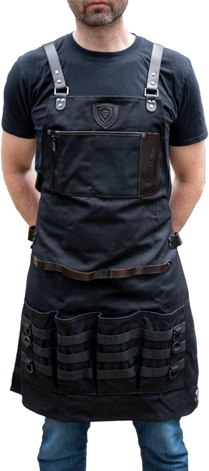 Professional Unisex Kitchen Apron with Drink Holder & Storage for Grilling