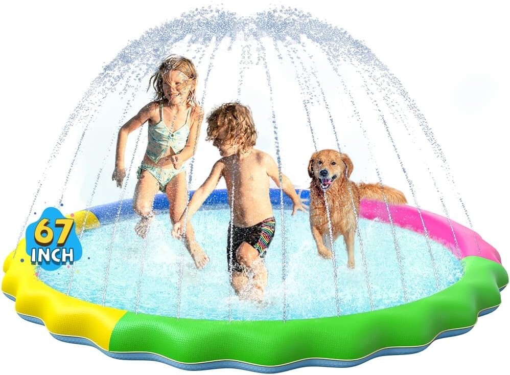 Thick Non-Slip Splash Pad - 67 Inch Water Play Mat for Babies, Kids, & Pets