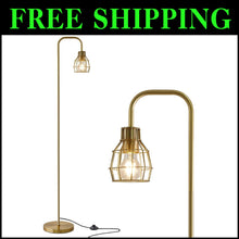 Load image into Gallery viewer, Stylish 63.75" Gold Industrial Floor Lamp with Eco-Friendly 4W LED &amp; Footswitch