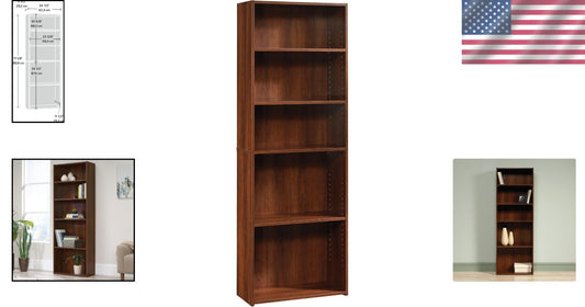 Traditional 5-Shelf Bookcase with Adjustable Components in Brook Cherry Finish