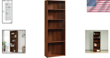 Load image into Gallery viewer, Traditional 5-Shelf Bookcase with Adjustable Components in Brook Cherry Finish