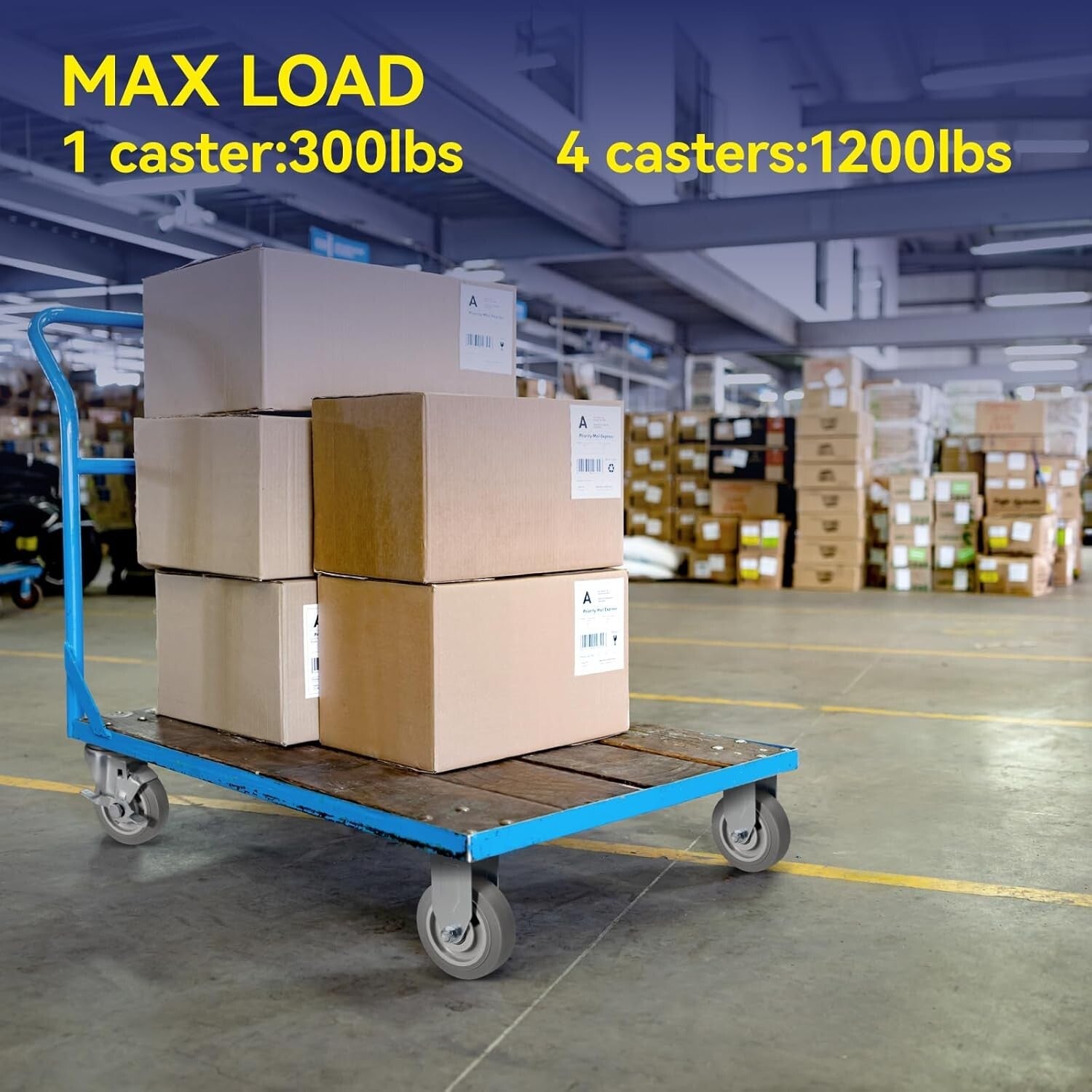 4" Heavy Duty Casters Set of 4, 1200lbs Capacity, Smooth Rolling Wheels