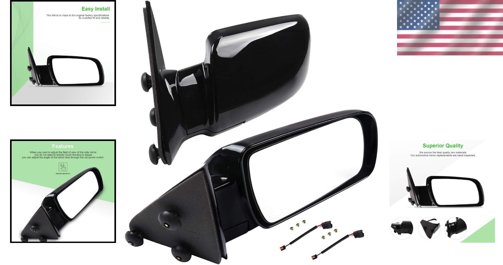 Enhanced Visibility Black Convex Side Mirrors - Compatible Chevy Models Included