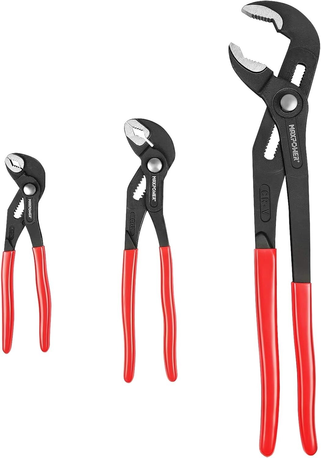 Chromium-Vanadium Water Pump Pliers Set with Rubber Grip - 3 Sizes Included