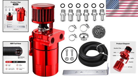 Durable Oil Catch Can Kit 300ml - Universal Fit with Breather Filter Included