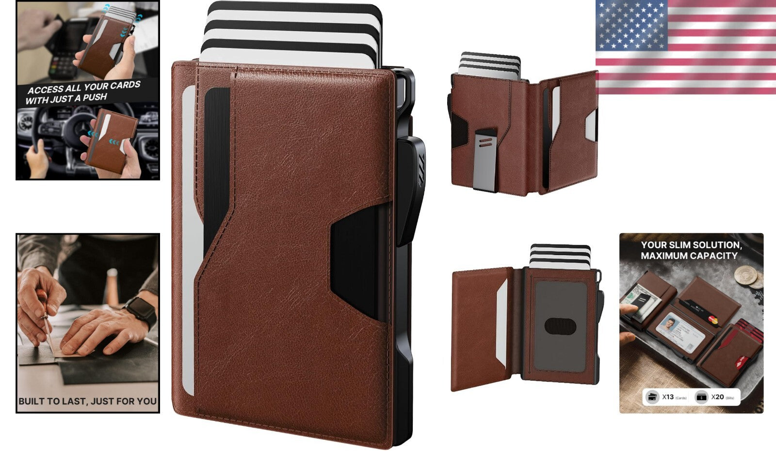 Brown RFID Wallet with Magnetic Bifold - Slim Design for Quick Card Access