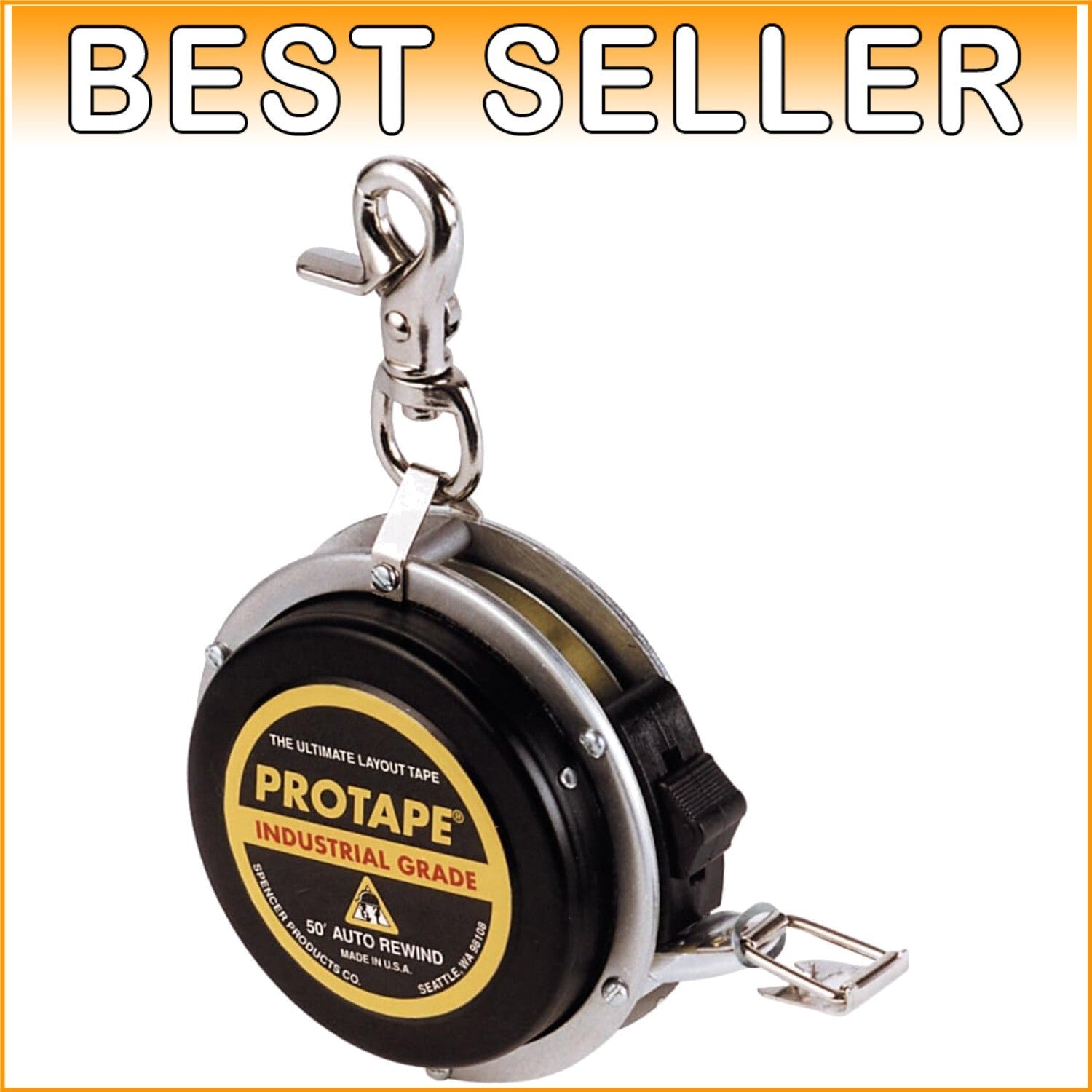 ProTape Auto-Rewind 3/8" x 50' Durable Measuring Tape - Ideal for Precision Work