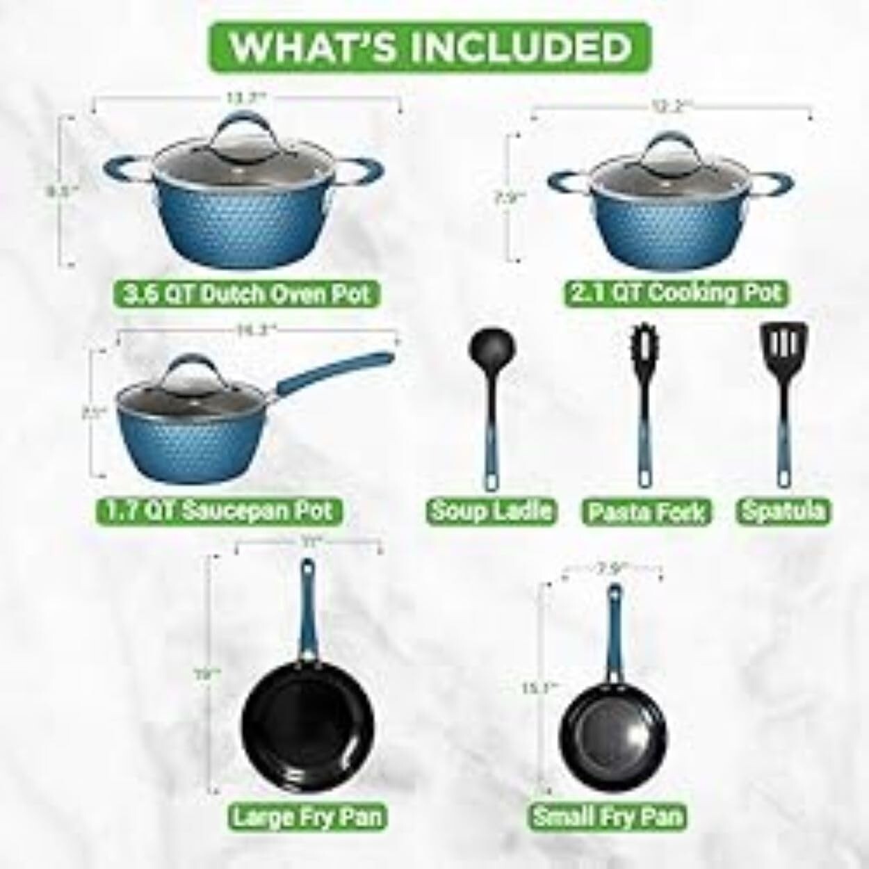 Elegant 11-Piece Non-Stick Ceramic Cookware Set in Royal Blue - Induction Ready