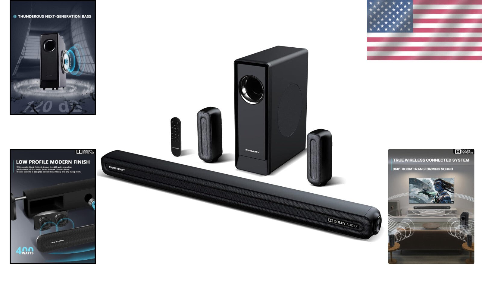 5.1 CH Surround Sound Bar with Wireless Subwoofer & Bluetooth 5.3 - Dolby Audio