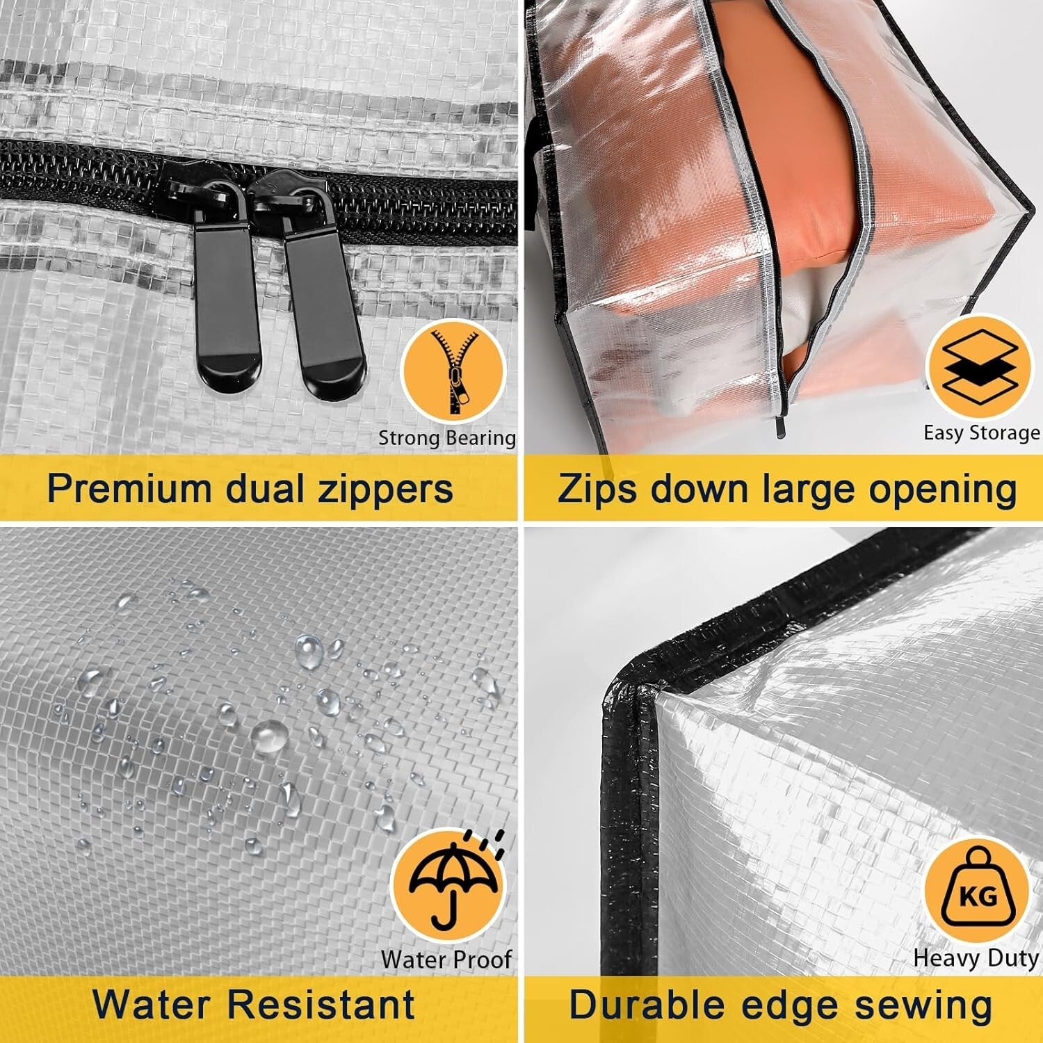 Reinforced Clear Zipper Storage Bags - 2 Pack Extra Large for Home & College Use