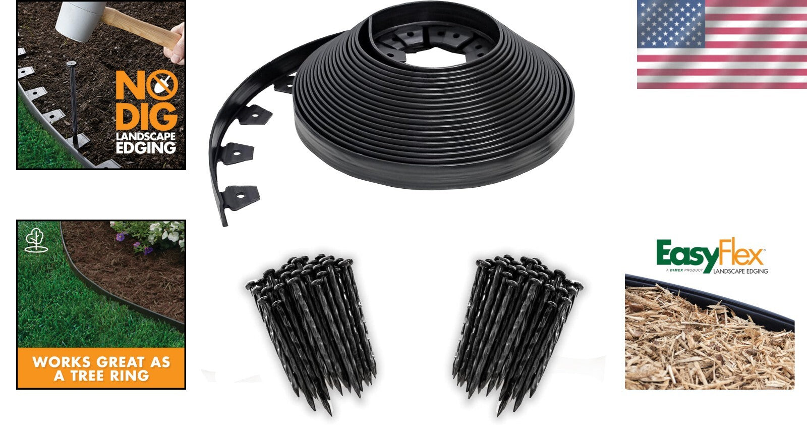 Flexible 1.5-Inch Tall Plastic Garden Border - 100 Ft Edging with Bonus Spikes