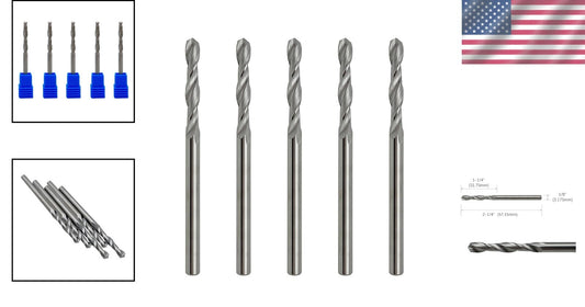 Durable 1/8" Solid Carbide Drill Bits with Straight Shank - 5-Piece Collection