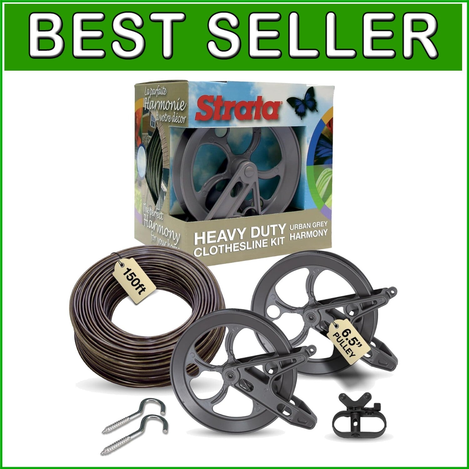 Effortless Installation 150ft Clothesline Kit with Pulleys & Winch for Outdoors