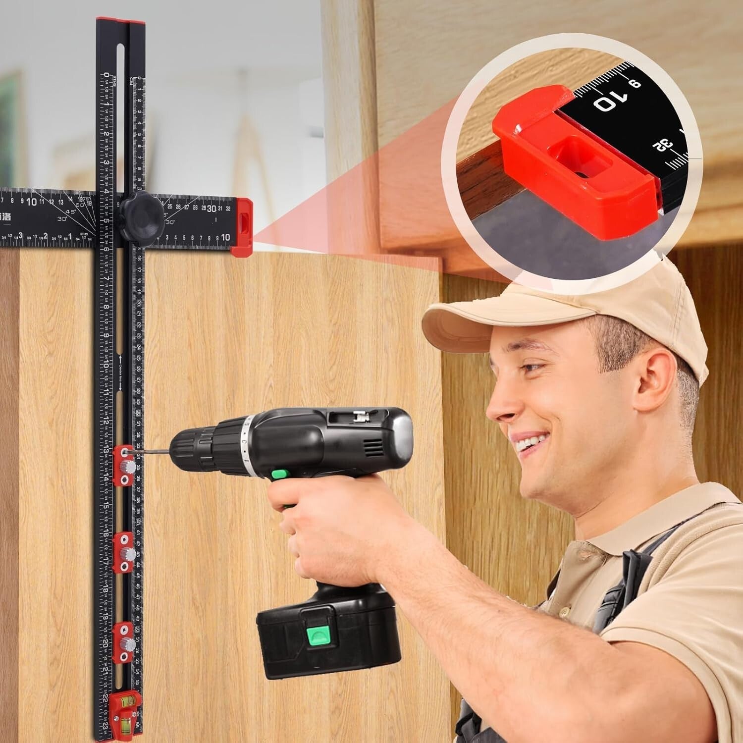 4-in-1 Adjustable T-Square Ruler - Precision Measuring Tool for Woodworking