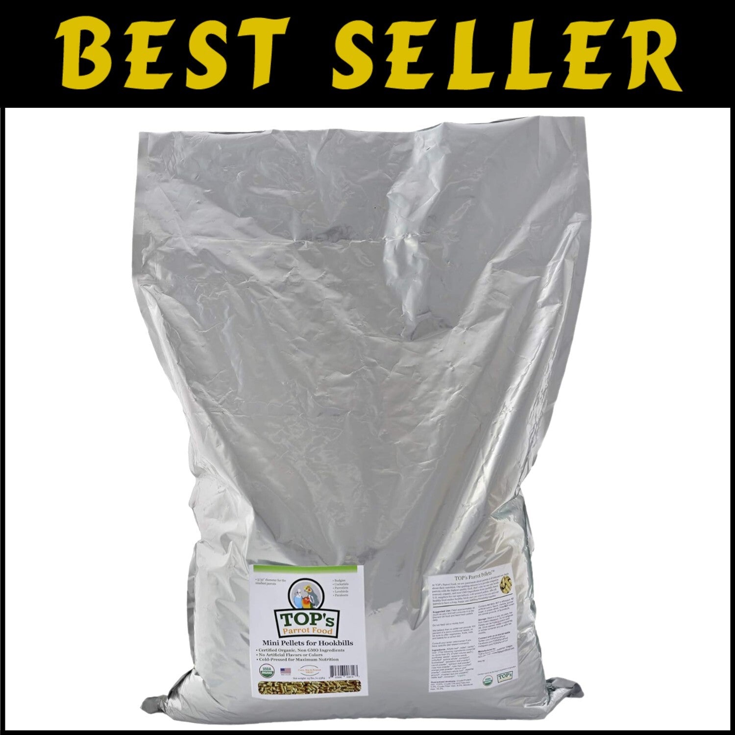 USDA Certified Organic Mini Pellets Bird Food for Budgies & Lovebirds - 25 lbs
