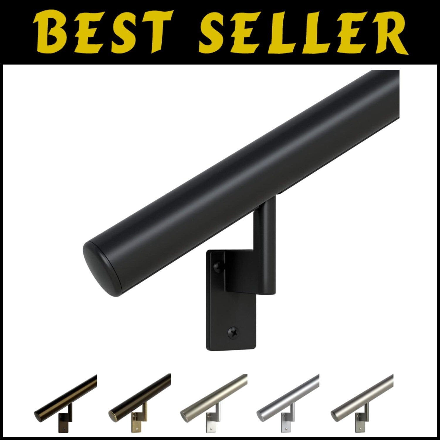 Elegant 6ft Black Anodized Aluminum Handrail Kit with Pivoting Wall Brackets