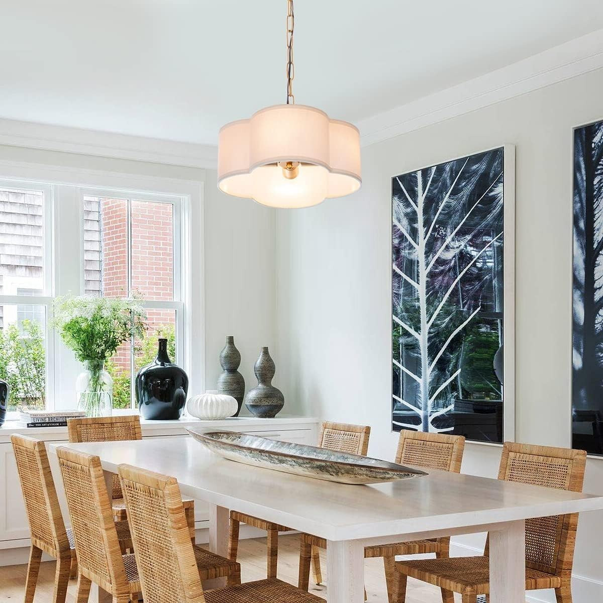 Elegant Modern Farmhouse Chandelier with Dimmable 4-Light Pendant in Off-White