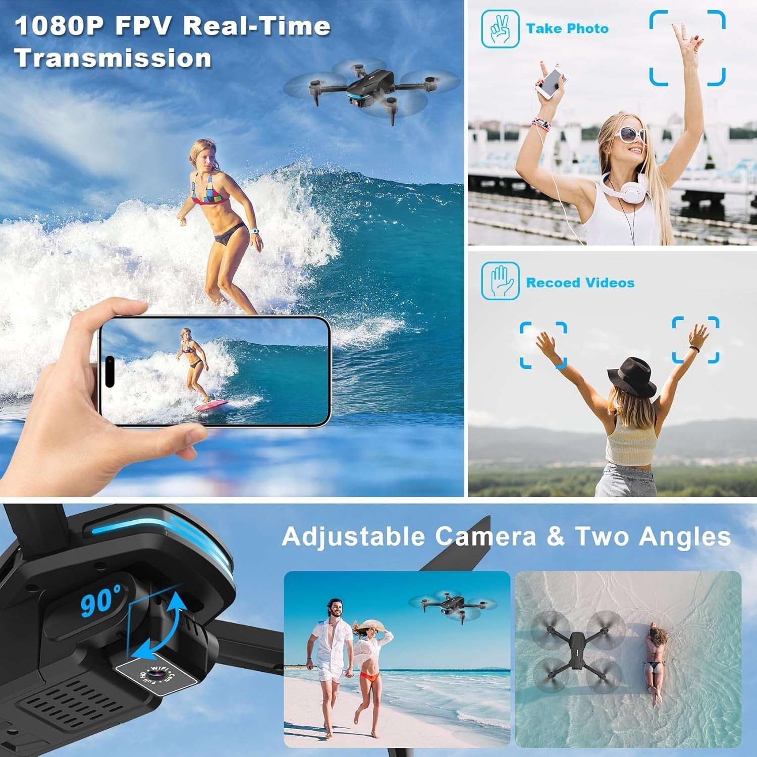 All-in-One Foldable Drone with 1080P Camera, Carry Case & Extended Battery Life