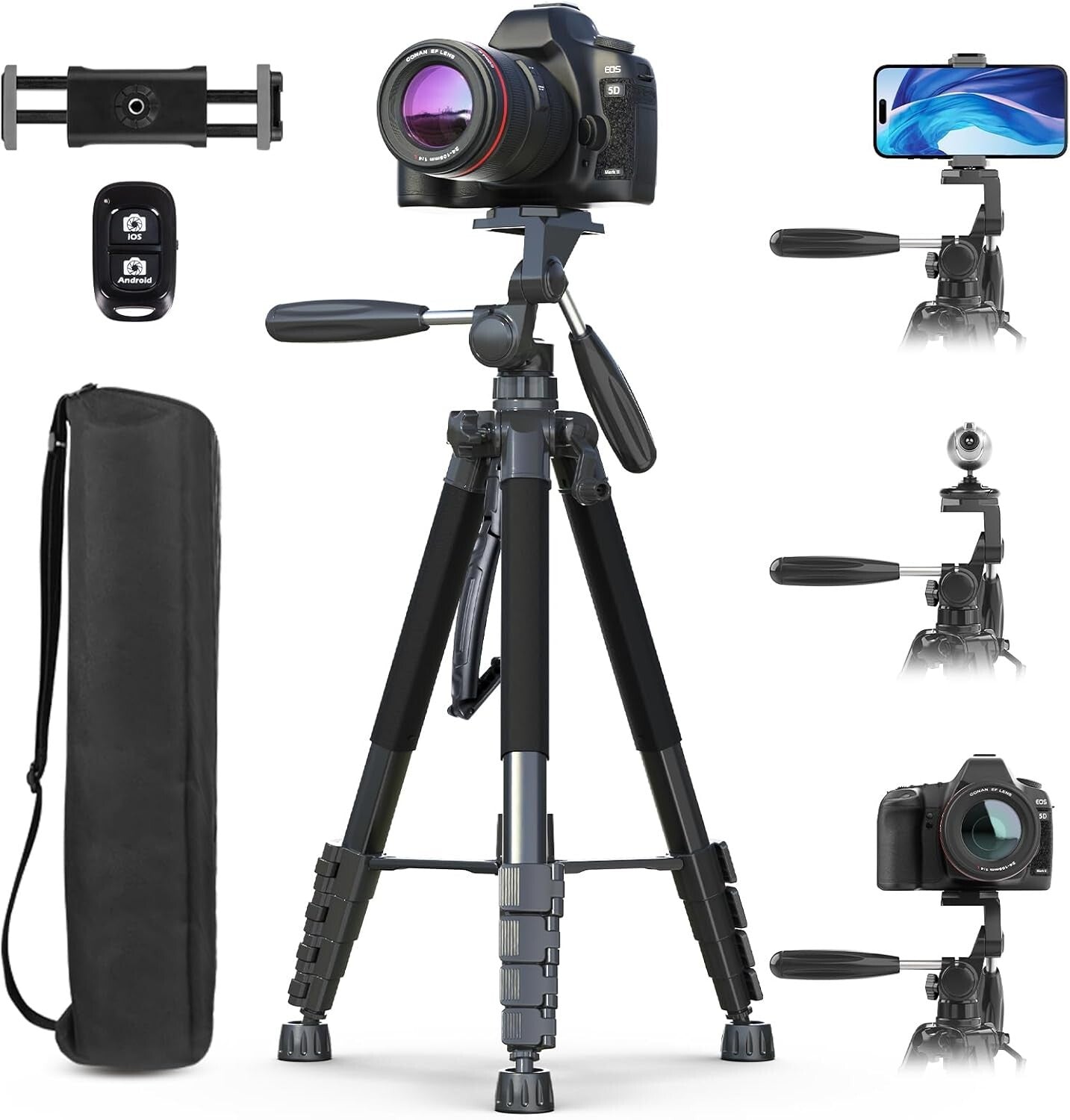 Lightweight 74" Heavy-Duty Tripod with Dual Handles for Every Photography Need