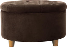 Load image into Gallery viewer, Chic Button Tufted Velvet Ottoman with Honey Oak Legs - Stylish Storage Solution