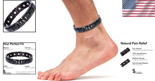 Handcrafted Elegant Black Titanium Magnetic Anklet for Men & Women - Gift Ready