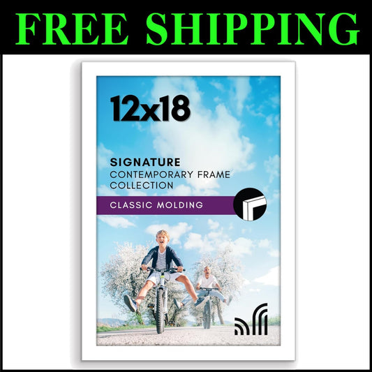 Versatile 12x18 Wall-Mount Photo Frame with White Finish - Horizontal & Vertical