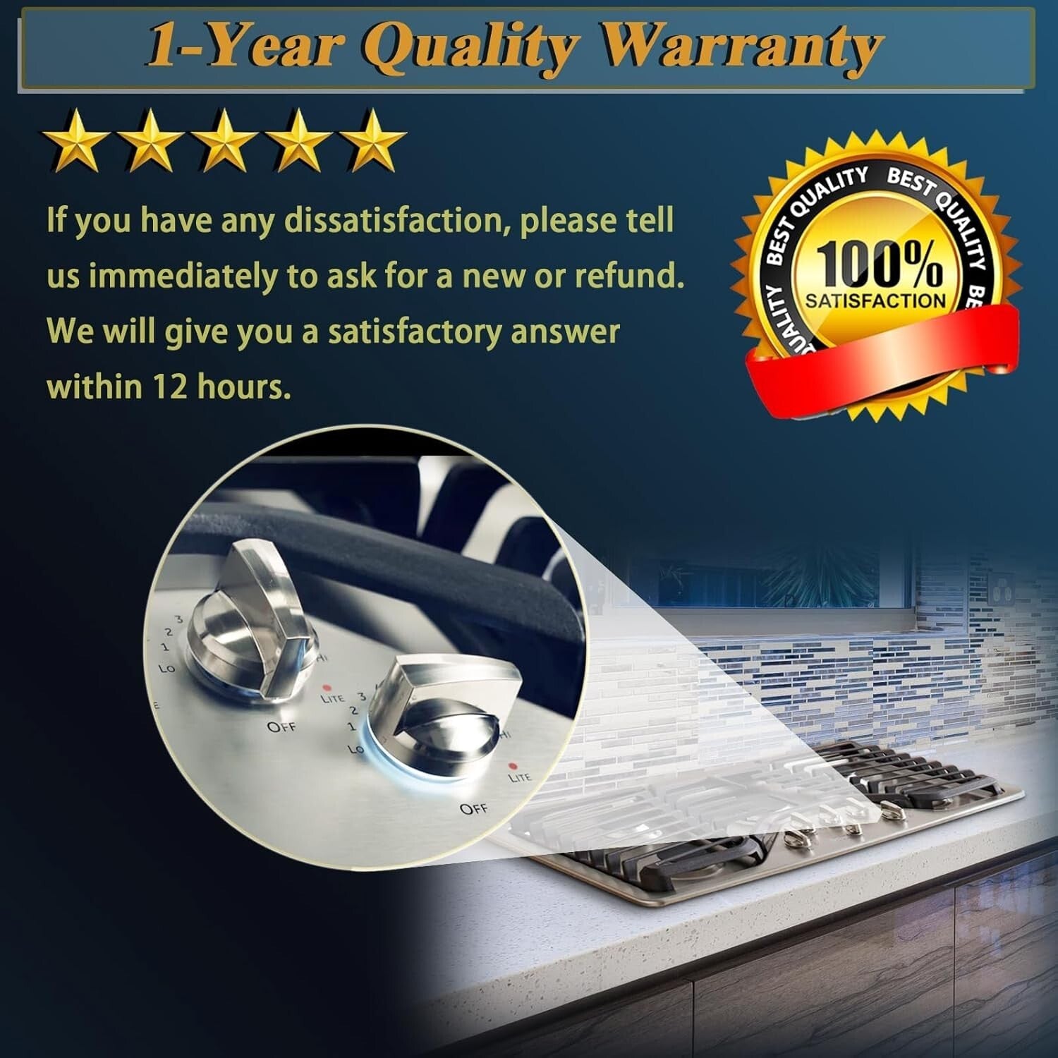 5-Pack GE Compatible Gas Cooktop Knobs - Easy Installation & Durable Design