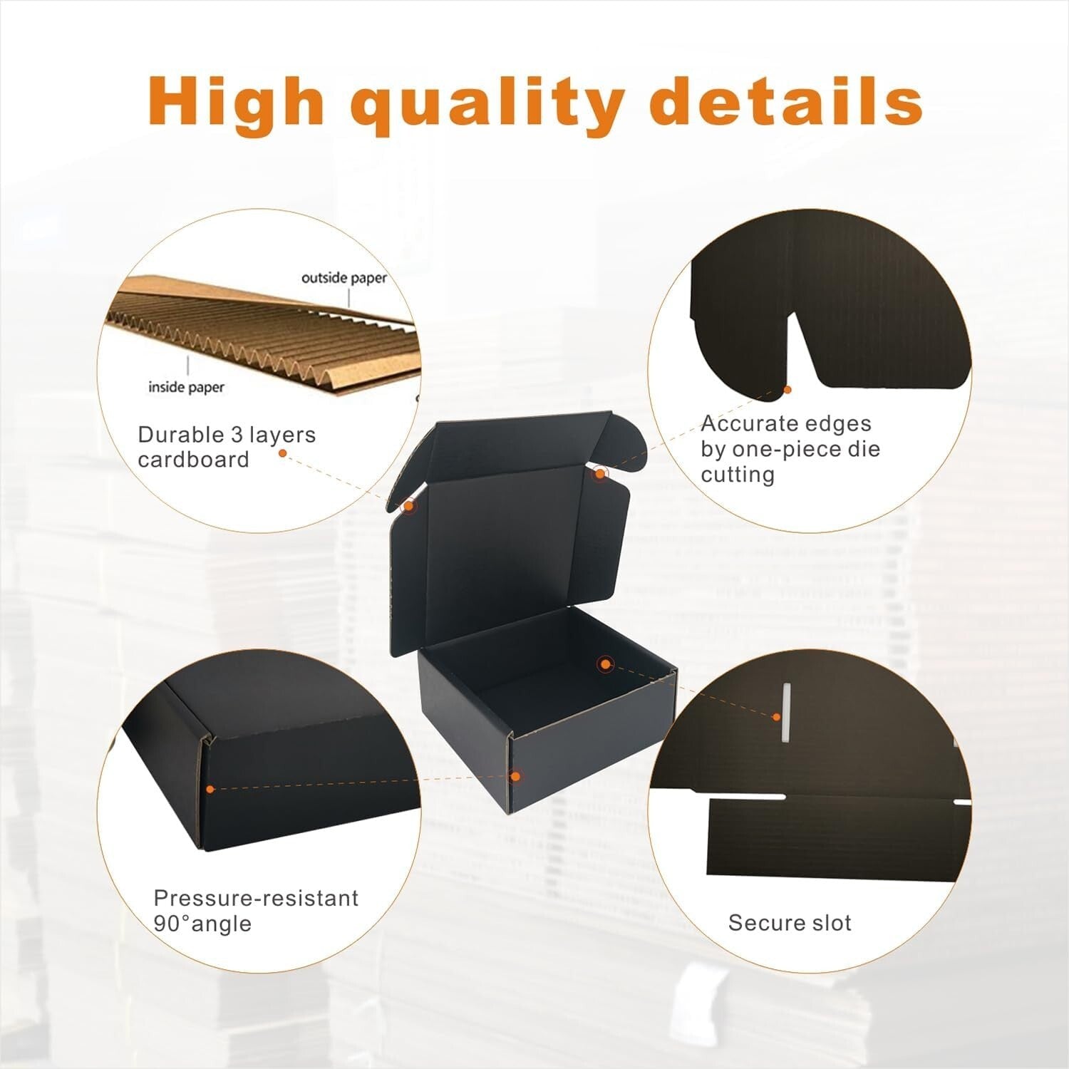 Eco-Friendly 400 Count 5x5x2'' Black Cardboard Mailers - Lightweight & Durable