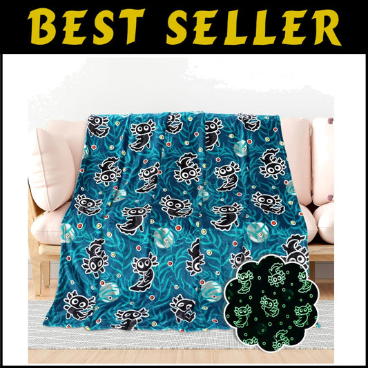 Cute Glow in the Dark Axolotl Blanket - Machine Washable Twin Size Comfort