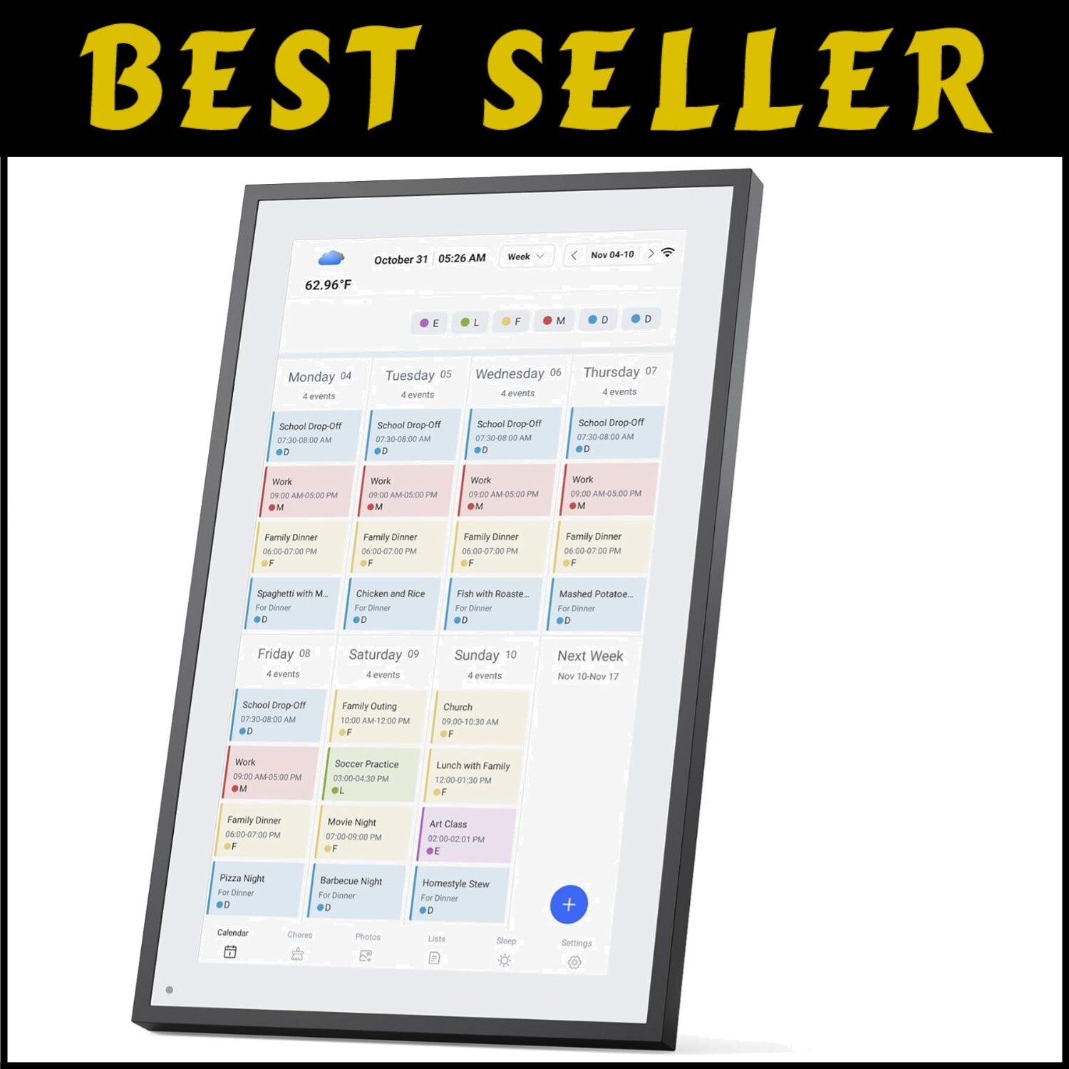 Wall-Mountable 21.5-Inch Digital Calendar & Chore Chart for Family Organization