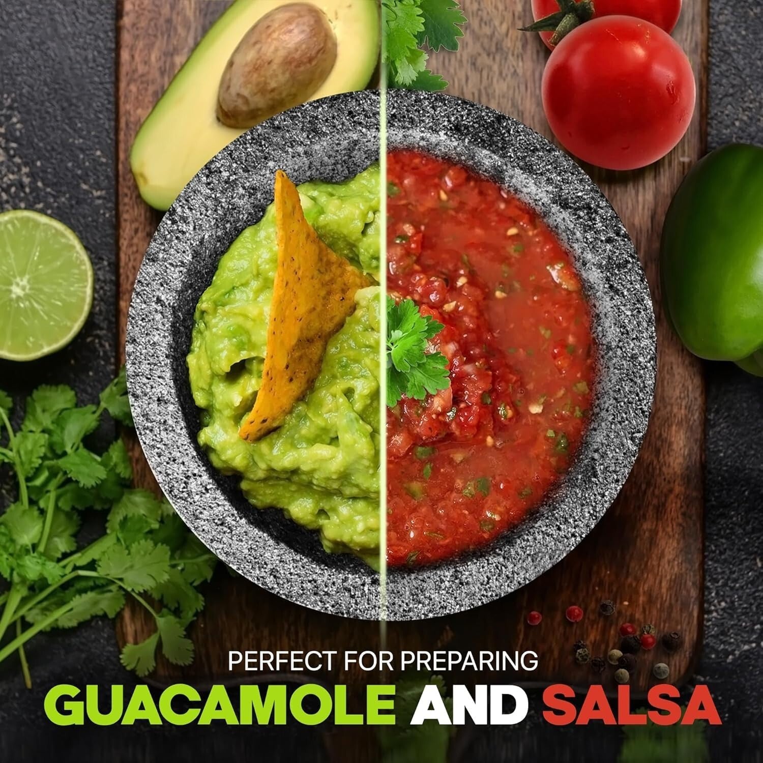 Handcrafted 8-Inch Granite Molcajete Set - 2 Sets for Authentic Spices & Sauces