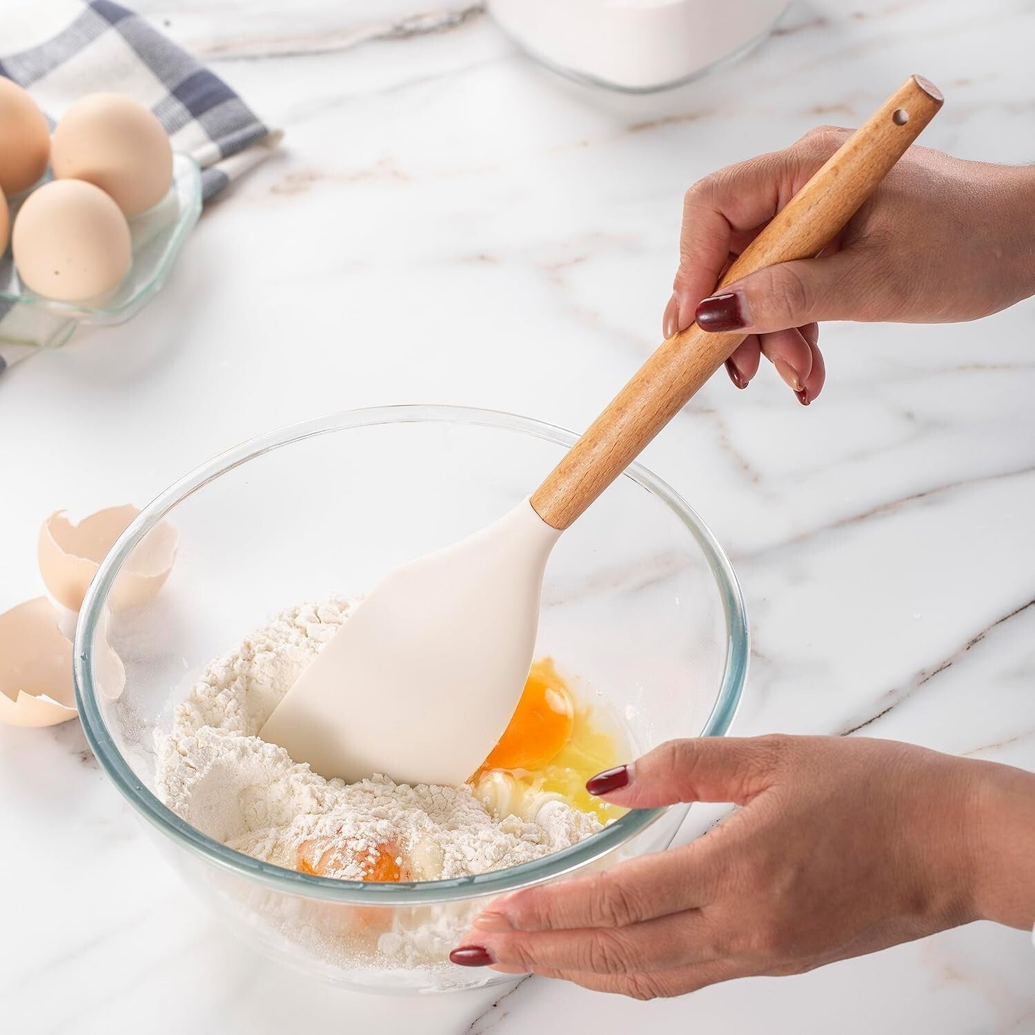 Elegant 14-Piece Silicone Utensil Set with Heat-Resistant Wooden Handles - Khaki