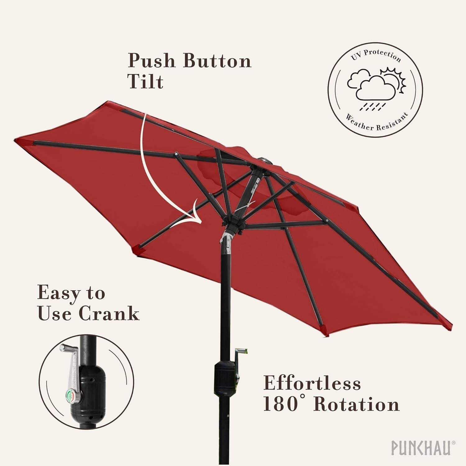 Durable 6 Ft Umbrella with Easy Crank and Tilt - Wine Red for Outdoor Spaces