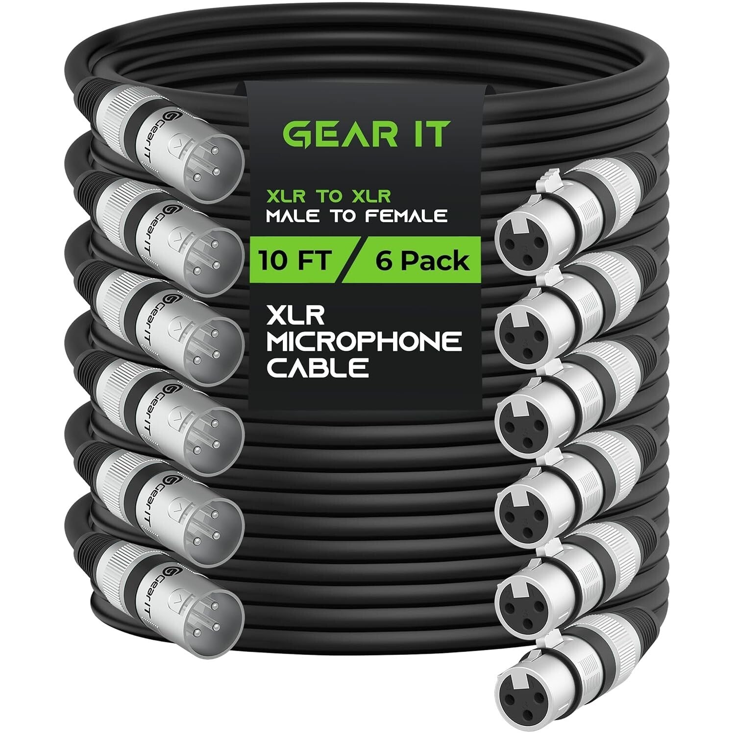 6-Pack XLR Audio Cables 10ft - Male to Female, Balanced Shielding for Clarity