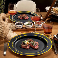 Load image into Gallery viewer, Comprehensive Black and Gold Disposable Dinnerware Set - 600 Pieces Included