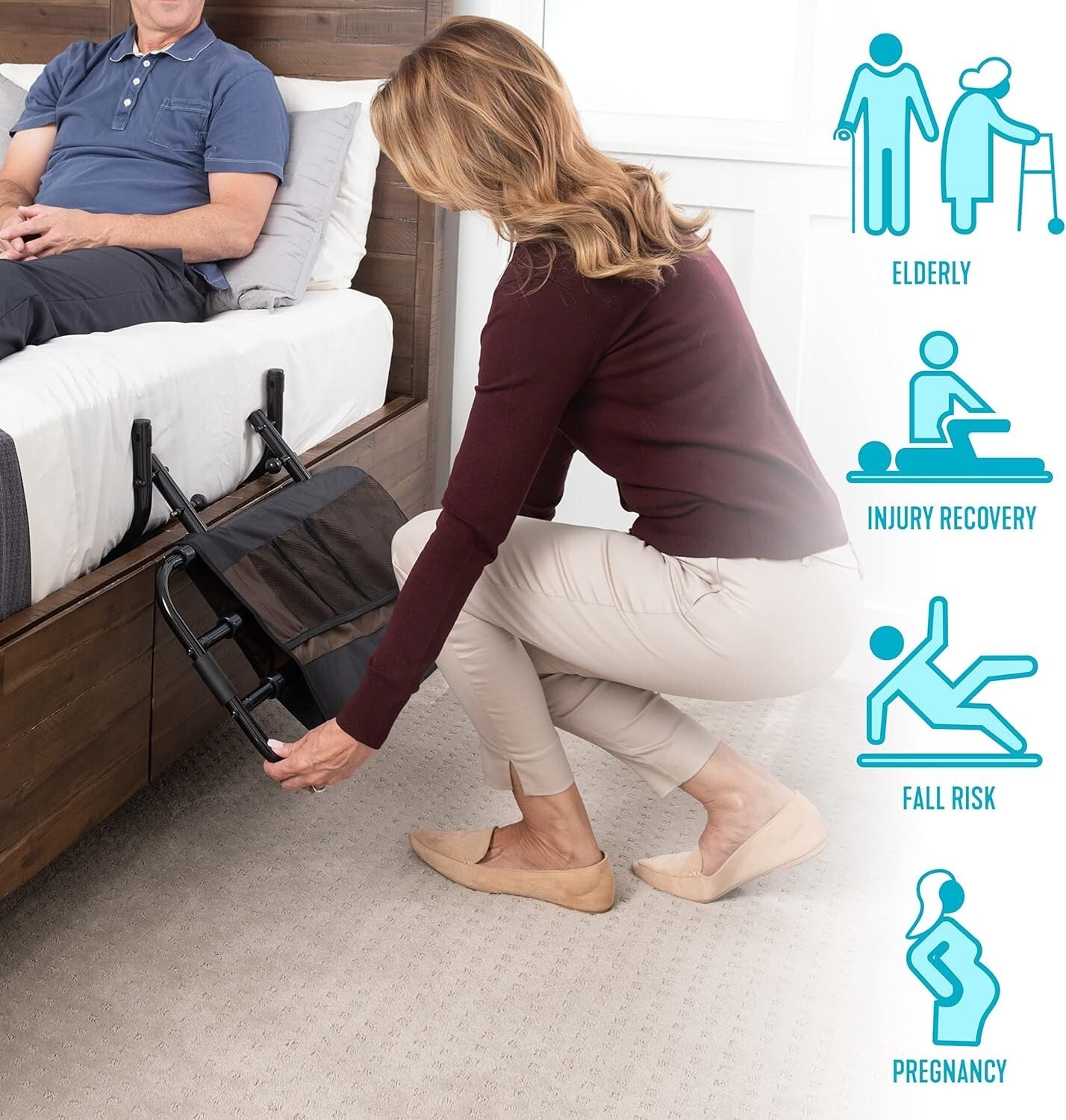 Easy-to-Use Safety Bed Rail for Elderly Adults – Folds for Caregiver Convenience