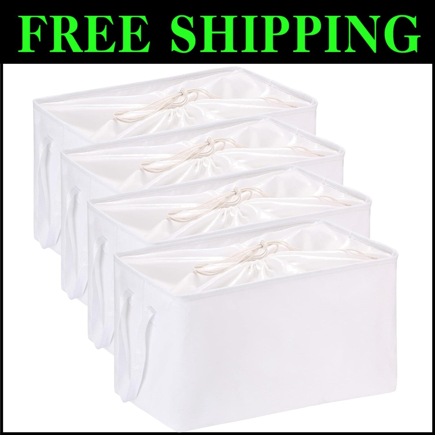 White 102L Storage Bins with Drawstring Covers - Versatile Closet Organizers
