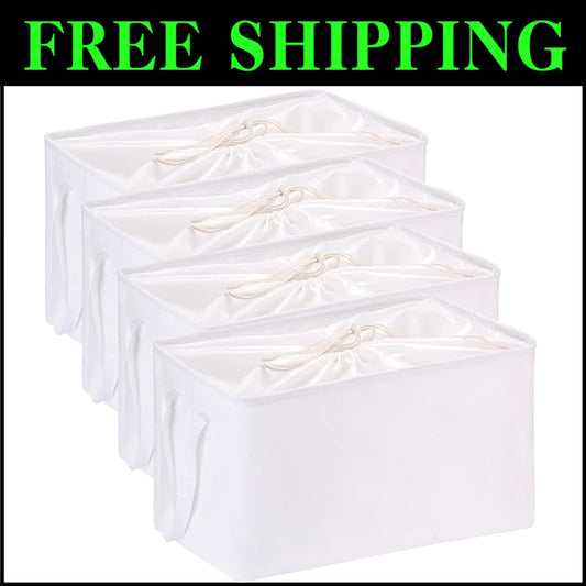 White 102L Storage Bins with Drawstring Covers - Versatile Closet Organizers