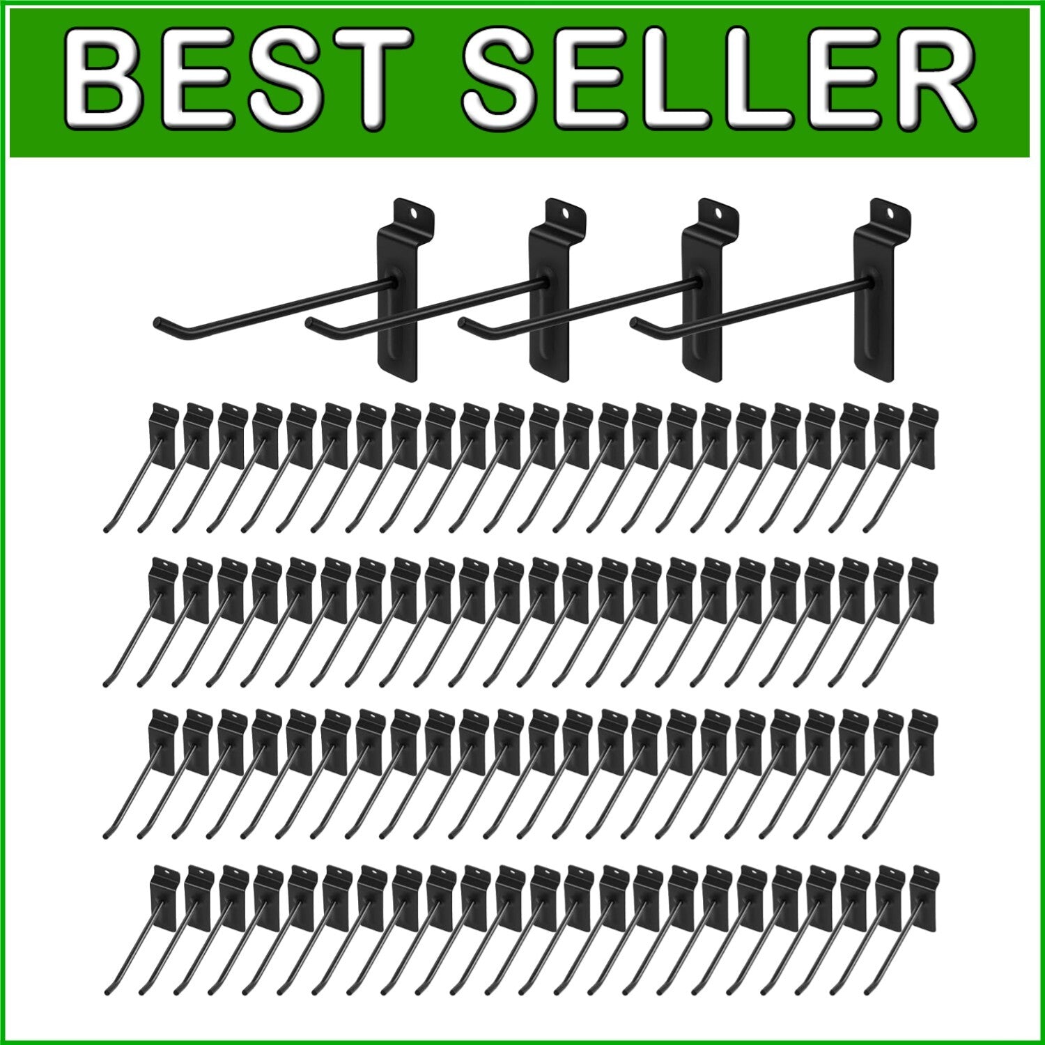 6-Inch Matte Black Slatwall Hooks - 96 Heavy Duty Hooks for Durable Organization