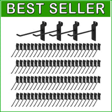 Load image into Gallery viewer, 6-Inch Matte Black Slatwall Hooks - 96 Heavy Duty Hooks for Durable Organization