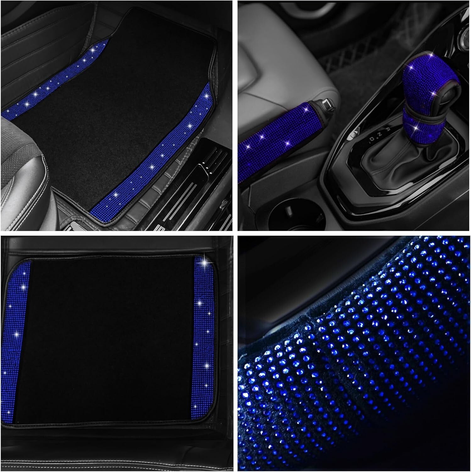 9-Piece Luxury Bling Car Accessory Set with Diamond Steering Wheel Cover