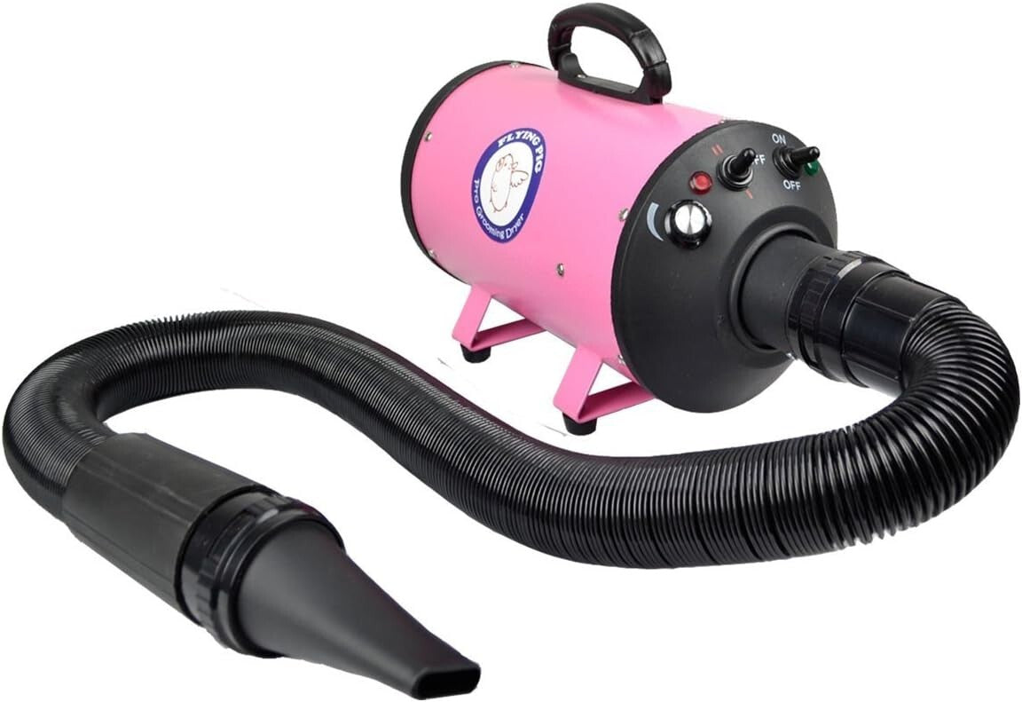 Flying Pig High Velocity Pet Grooming Dryer - Adjustable Stand & Heat Control