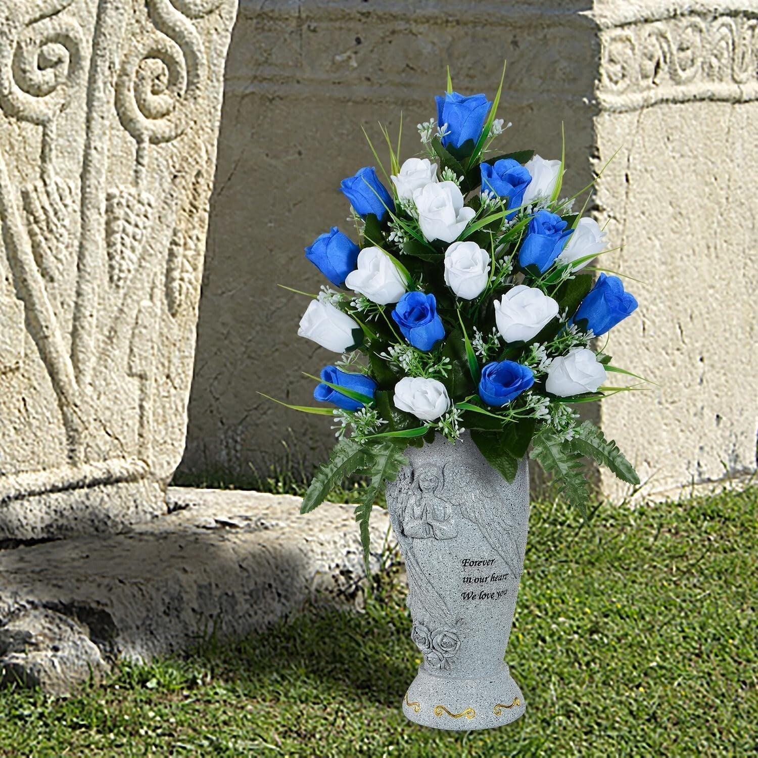 Resin Cemetery Vase with Sentimental Engraving - Ideal for Bouquets & Memorials