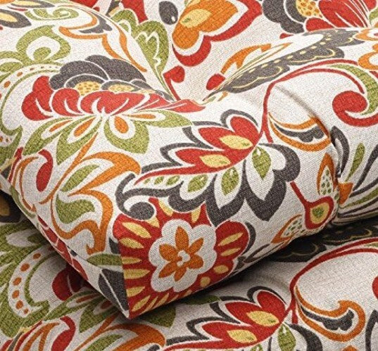 Bright Floral Tufted Seat Cushions, 19"x19", Weather & Fade Resistant - Set of 2