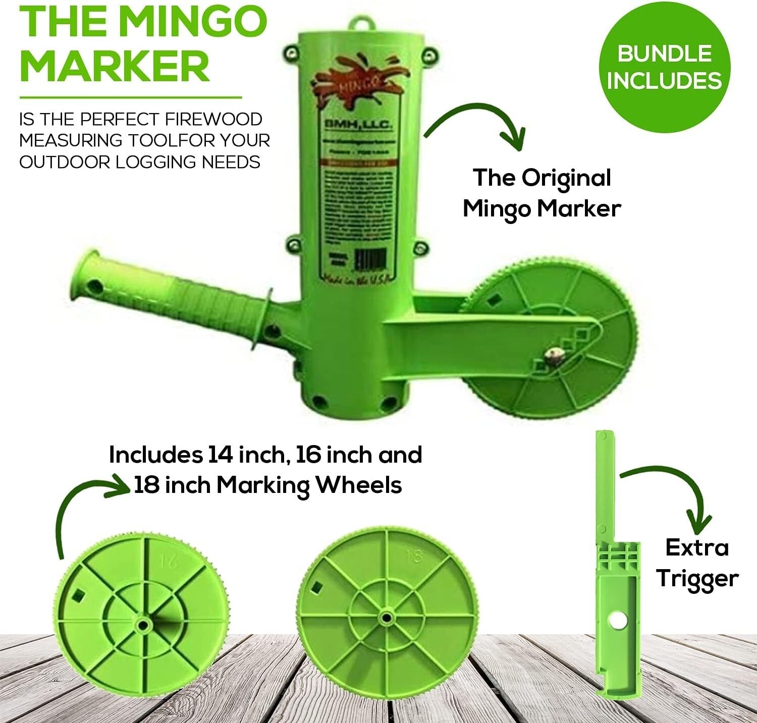 Precision Firewood Cutting Tool with 14", 16" & 18" Adjustable Marking Wheels