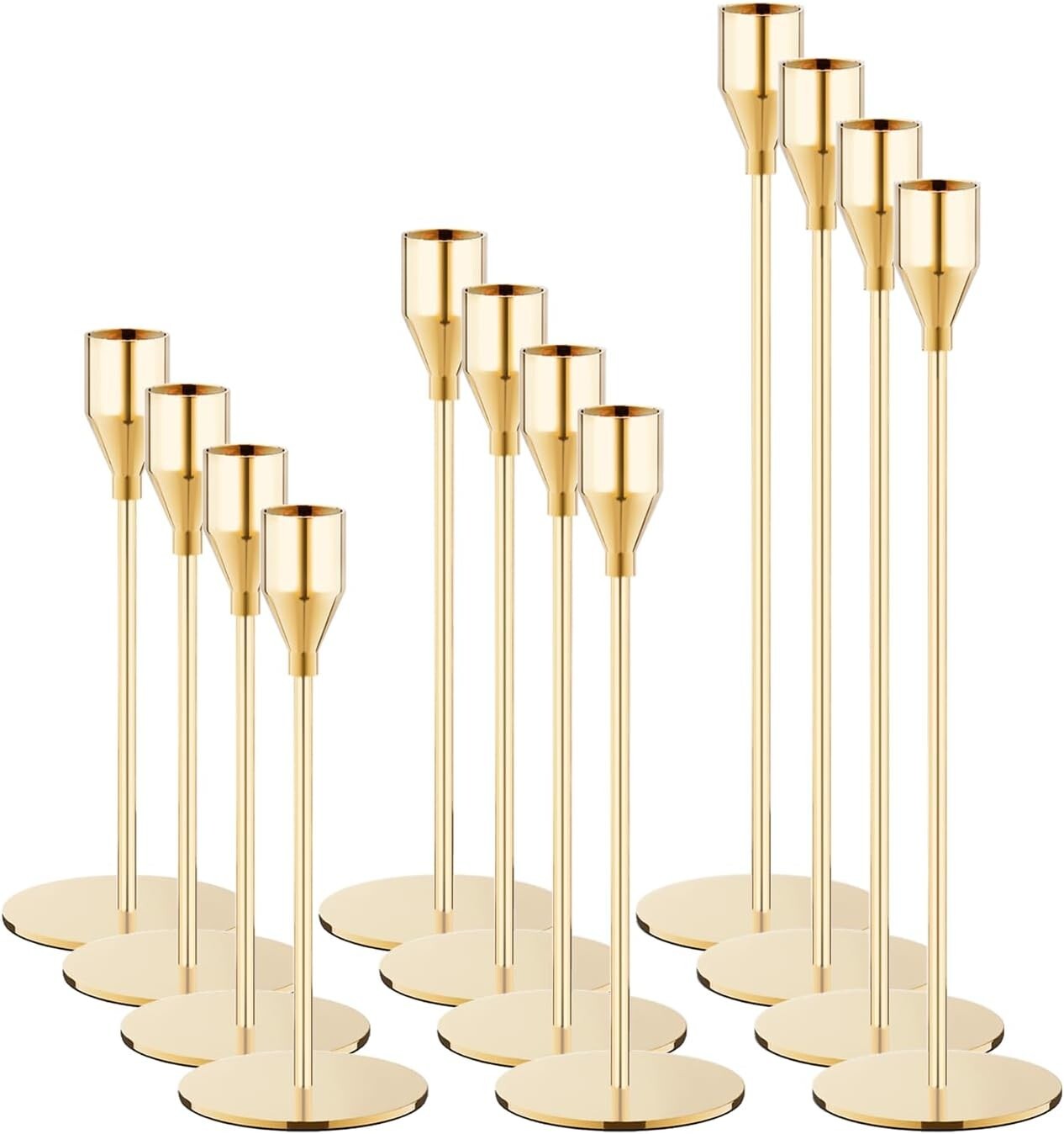 Multi-Height French Gold Candle Holders Set of 12 - Ideal for Home and Events