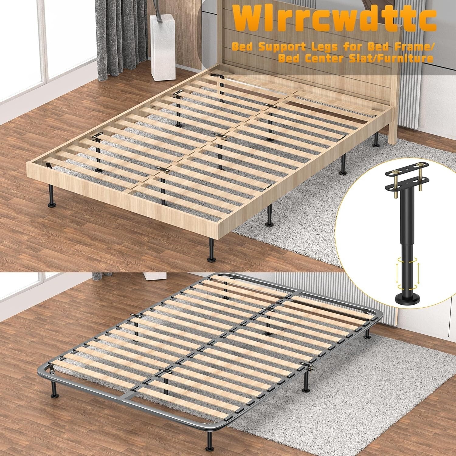 10-17 Inch Adjustable Center Support Bed Legs - Heavy Duty Stability Set of 4
