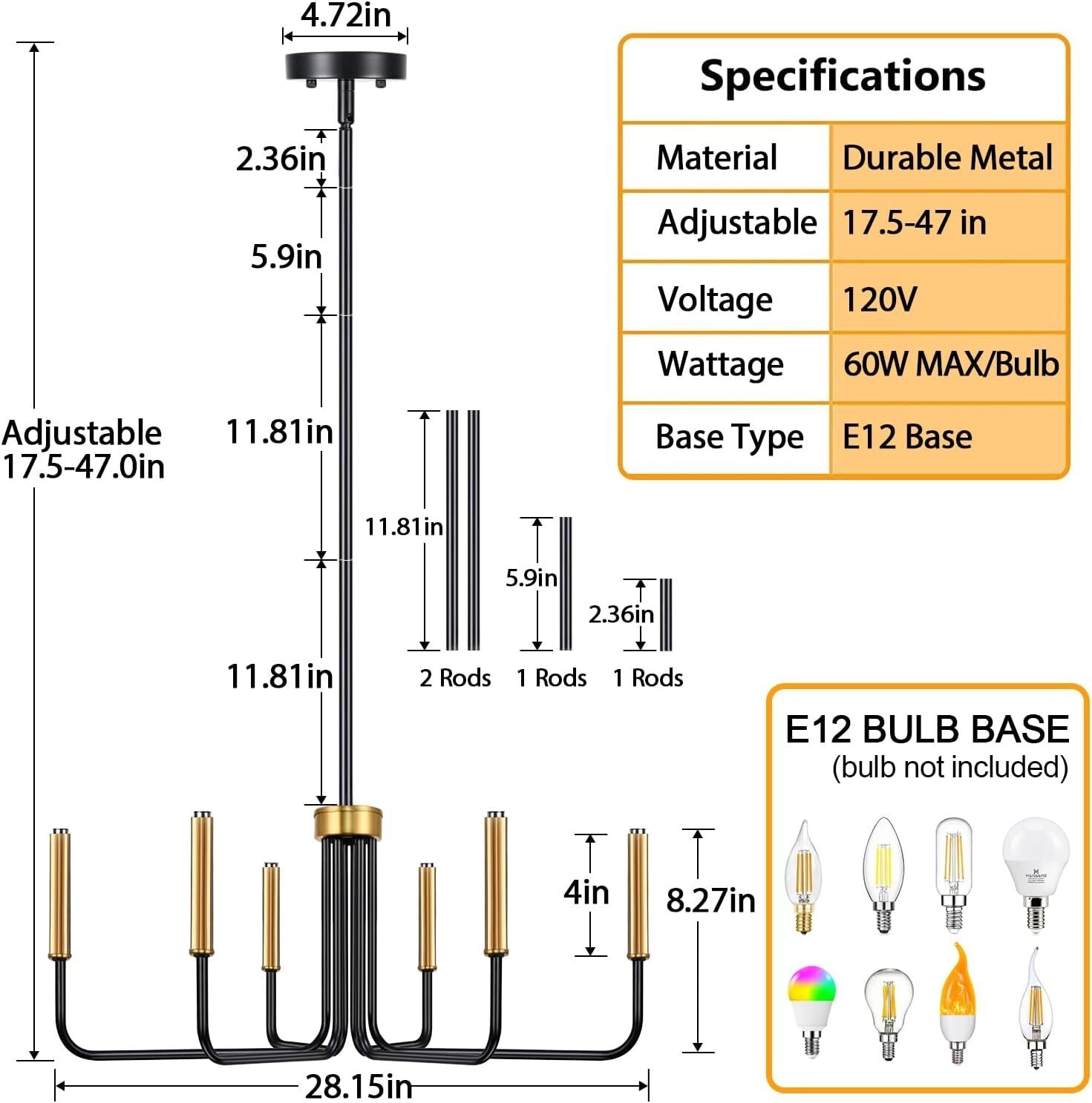 Industrial Black and Gold 6-Light Ceiling Fixture - Easy Install Farmhouse Style