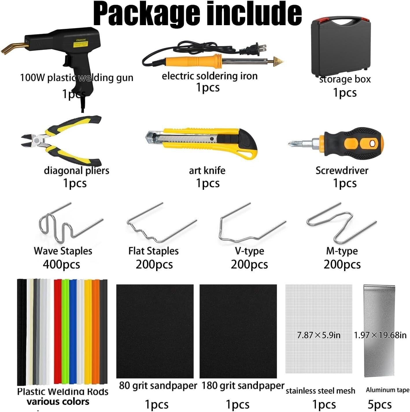 All-in-One Plastic Repair Kit - 100W Welder, Staples & Accessories Included