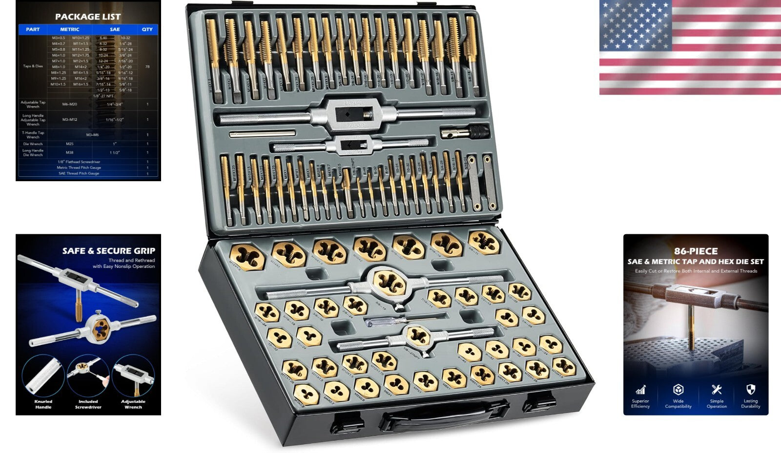 All-in-One 86pc Tool Set with SAE & Metric Taps and Dies in Metal Storage Case